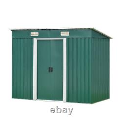 8 X 4FT Garden Shed Metal Pent Roof Outdoor Tool Storage With Free Base Green