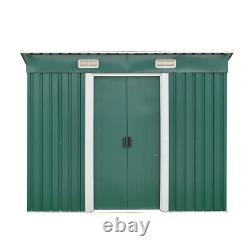 8 X 4FT Garden Shed Metal Pent Roof Outdoor Tool Storage With Free Base Green