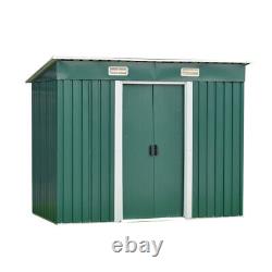 8 X 4FT Garden Shed Metal Pent Roof Outdoor Tool Storage With Free Base Green