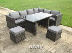 8 seater rattan sofa dining table set outdoor garden furniture grey stools