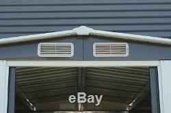 8 x 8ft Heavy Duty Garden Shed Apex Roof Metal Galvanized Steel House Dark Grey