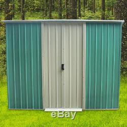8X4ft Garden Shed Flat Roof Metal Large Outdoor Bike Tool Storage Container Shed