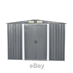 8X6 Metal Garden Shed Storage House Apex Roof Sliding Door with Free Base