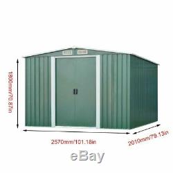 8X6FT Metal Garden Shed Storage House Apex Roof Sliding Door with Free Base B