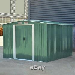 8X6FT Metal Garden Shed Storage House Apex Roof Sliding Door with Free Base B