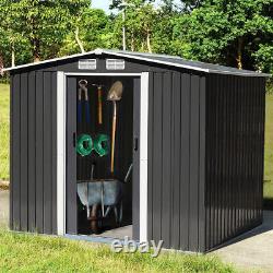 8ftx8ft Metal Garden Shed Apex Roof Galvanized Steel Outdoor Tool Storage House