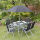 8pc Garden Patio Furniture Set 6 Seater Dining Set Parasol Table And Chairs New