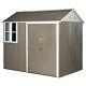 8x6 Ft Corrugated Metal Garden Storage Shed With 2 Doors Window Sloped Roof Grey
