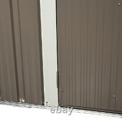8x6 ft Corrugated Metal Garden Storage Shed with 2 Doors Window Sloped Roof Grey