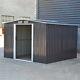 8x8ft Garden Shed Metal Galvanized Dark Grey Apex Roof Outdoor Tools House +base