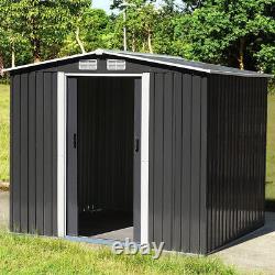 8x8ft Garden Shed Storage Large Yard Store Door Metal Roof Tools Box Container