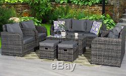 9 Seater Rattan Garden Furniture Set Sofa Chairs Table Conservatory Outdoor Grey