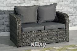 9 Seater Rattan Garden Furniture Set Sofa Chairs Table Conservatory Outdoor Grey