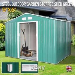 9X6 Large Garden Shed Metal Apex Roof Outdoor Storage With Free Foundation Green