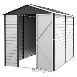 9x6FT Metal Garden Shed Outdoor Storage Shed with Sloped Roof Lockable Door Grey