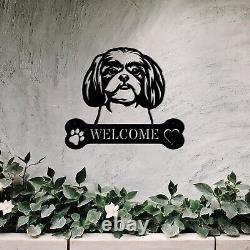 Adorable Shih Tzu Metal Garden Wall Art Personalised Welcome Sign Decor Gift