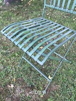 Aged Green Garden Bistro Set 2 Seater Folding Chairs & Round Slatted Table