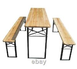 BIRCHTREE Outdoor Wooden Folding Beer Table Bench Set Trestle Garden Steel Leg
