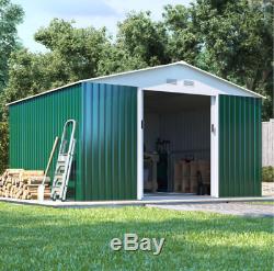BROWN Metal Garden Shed 11 x 10 Apex Roof Storage Outdoor Steel Double Door New