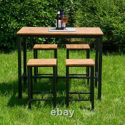 Bar Table and Stool Set For Kitchen Dining Room 4 Metal And Wood Stools High