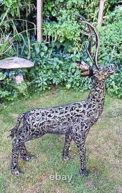 Beautiful 1.2m (4ft) standing filigree metal stag deer sculpture garden ornament
