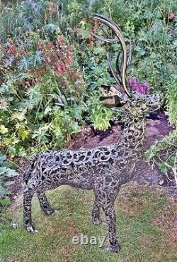 Beautiful 1.2m (4ft) standing filigree metal stag deer sculpture garden ornament