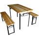 Beer Table & Bench Set Outdoor Wooden Folding Trestle Garden Furniture Steel Leg
