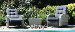 Bellevue Rattan Rocking Garden Chair Set Reclining Armchairs Glass Top Table