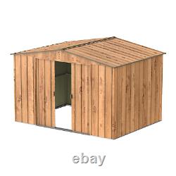 BillyOh 10ft x 8ft Metal Garden Shed Woodgrain Effect Apex Metal Garden Shed