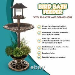 Bird Hotel Feeder & Bath With Solar Light Garden Ornamental Birds Table Station