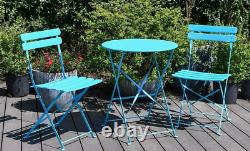 Bistro Metal Garden Patio Set Outdoor Balcony Table Chair Folding 3 Pce Red Blue