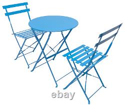 Bistro Metal Garden Patio Set Outdoor Balcony Table Chair Folding 3 Pce Red Blue