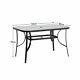 Bistro Rectangle Glass Metal Table Patio Cafe Dining Table & Parasol Hole Garden