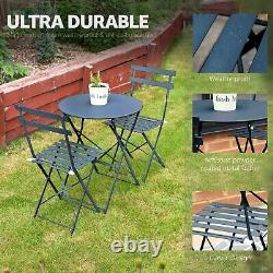 Bistro Table & Chairs Set Coloured Finish Garden Foldable Metal 3 Piece Set