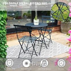 Bistro Table & Chairs Set Coloured Finish Garden Foldable Metal 3 Piece Set