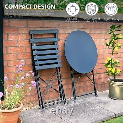 Bistro Table & Chairs Set Coloured Finish Garden Foldable Metal 3 Piece Set