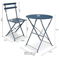 Bistro Table & Chairs Set Coloured Finish Garden Foldable Metal 3 Piece Set