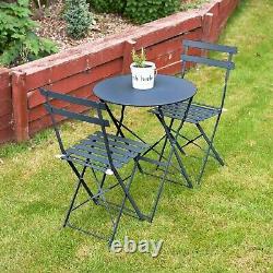 Bistro Table & Chairs Set Coloured Finish Garden Foldable Metal 3 Piece Set