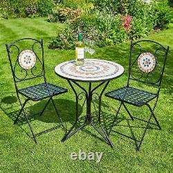 Bistro Table Set Brown Beige Mosaic 2 Chairs Outdoor Furniture Garden Furniture