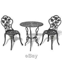 Bistro Table and Chairs Set Cast Aluminium Metal Garden Bench Patio Green/White