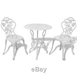 Bistro Table and Chairs Set Cast Aluminium Metal Garden Bench Patio Green/White