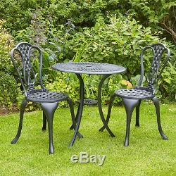 Black Bistro Set Outdoor Patio Garden Furniture Table and 2 Chairs Metal Frame