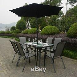 Black & Grey Metal 6 Seater Garden Furniture Set Parasol Included FTR008