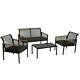 Black Metal Frame Outdoor Rope Wicker Sofa Chairs Coffee Table Garden Patio Set