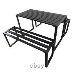 Black Metal Garden Table & Bench Set 110x55x70cm 3 Pcs