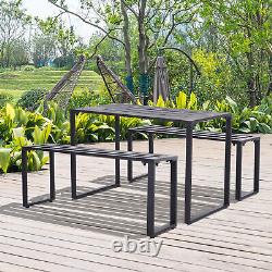 Black Metal Garden Table & Bench Set 110x55x70cm 3 Pcs