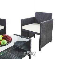 Black Outdoor Garden Furniture Rattan 3 Chairs and Table Set Patio Conservatory