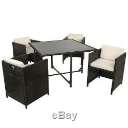 Black Rattan Effect 4 Seat Cube Dining Garden Furniture Patio Table & Chair Set