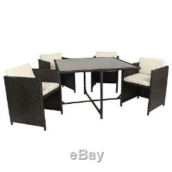Black Rattan Effect 4 Seat Cube Dining Garden Furniture Patio Table & Chair Set