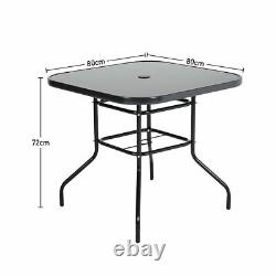 Black Square Garden Table& 2 Folding Chairs Set Outdoor Yard Bistro Parasol Hole